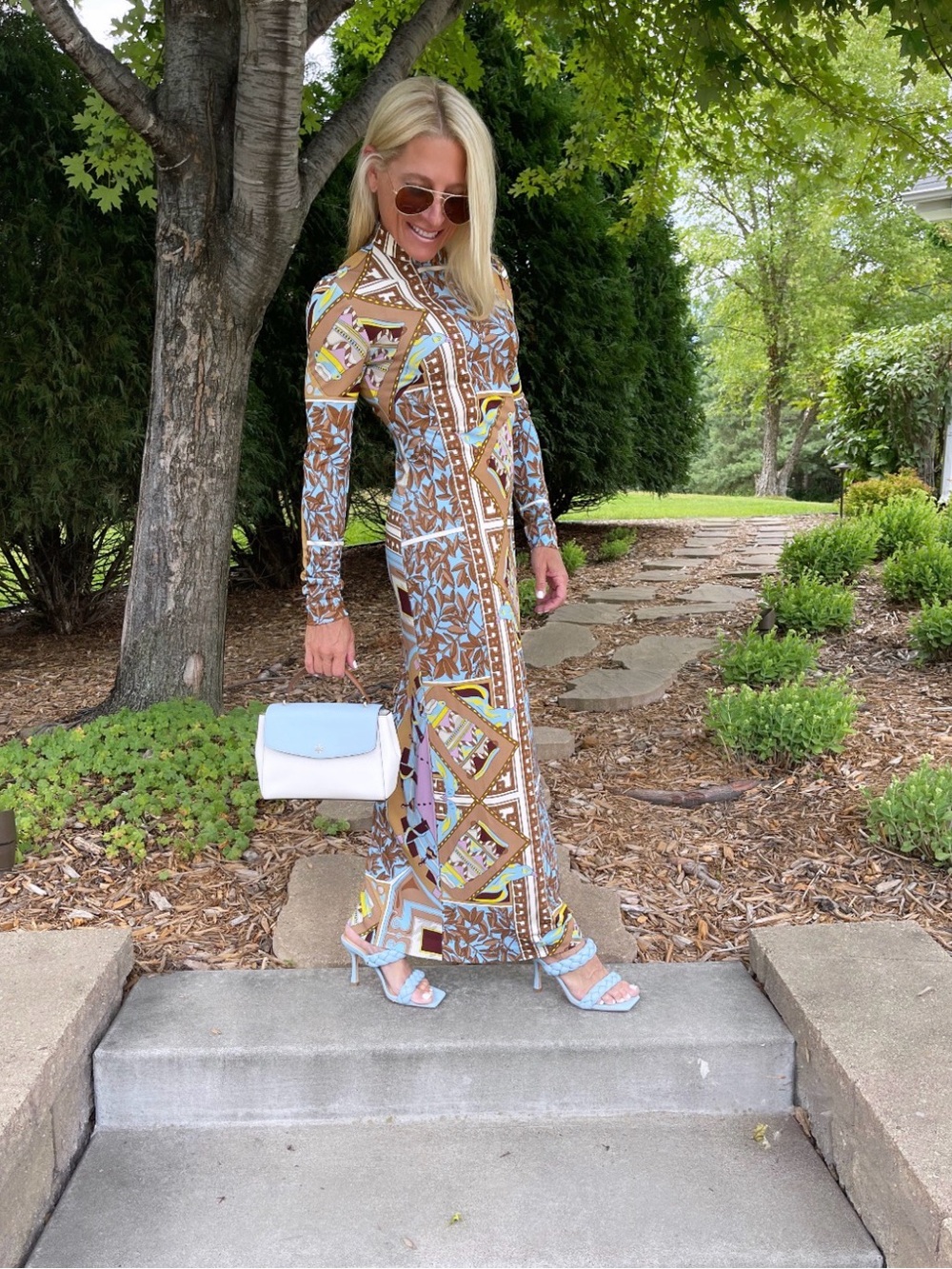 Tory Burch Geometric Garden Printed Mock-Neck Midi Dress. Size 2 - Picture 7 of 14